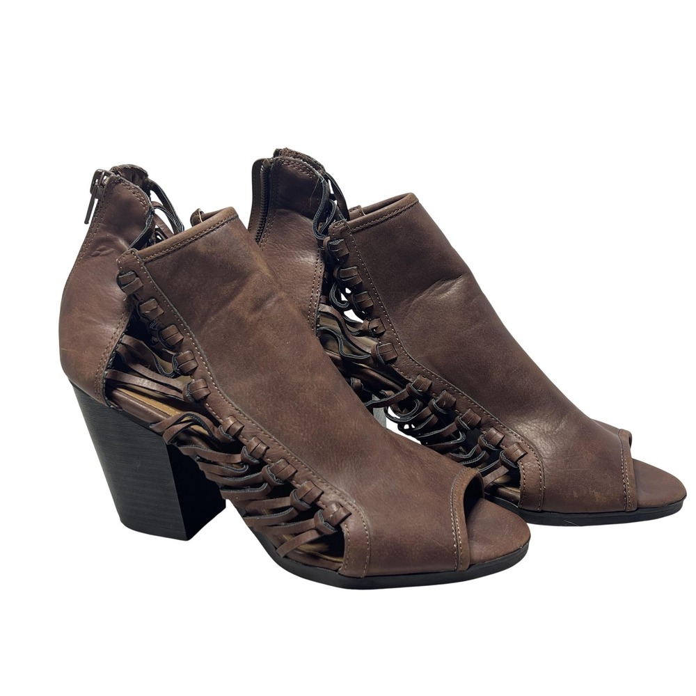 Rampage Vida Shoes Womens Size 7.5 Brown Strappy Block‎ Heel Open Toe Booties